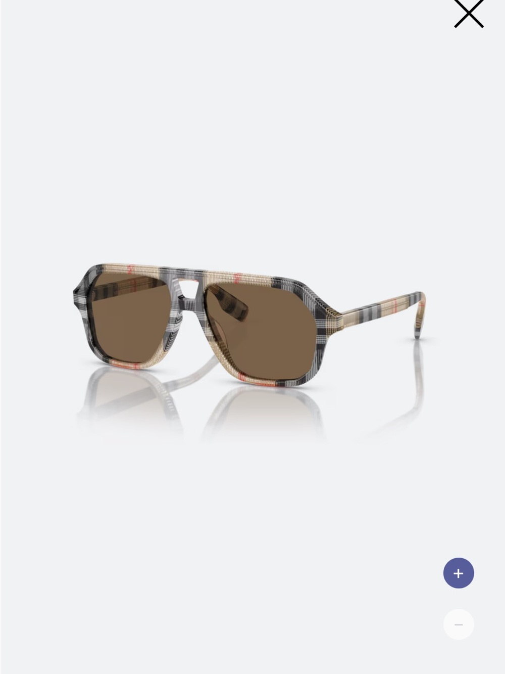 Burberry Kid Plaid Frame Aviator Sunglasses with Dark Lenses